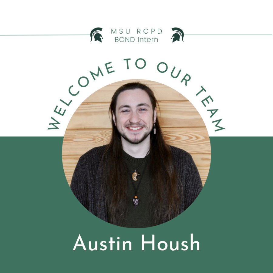 Photo of Austin smiling and wearing a black top; Copy reads Welcome to Our Team Austin Housh