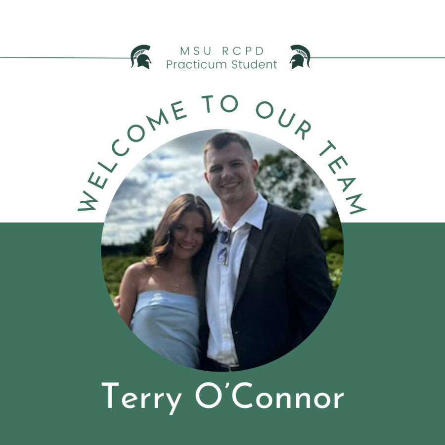 Photo of Terry standing outside with a friend; Copy reads, Welcome to Our Team Terry O'Connor